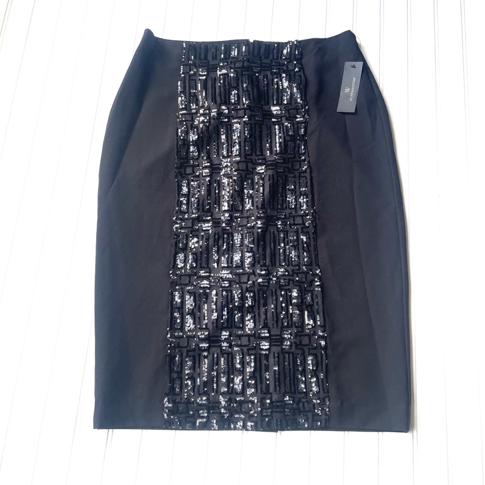 NWT Worthington Women’s Black Sequin Panel Mid-Length Skirt Size 12